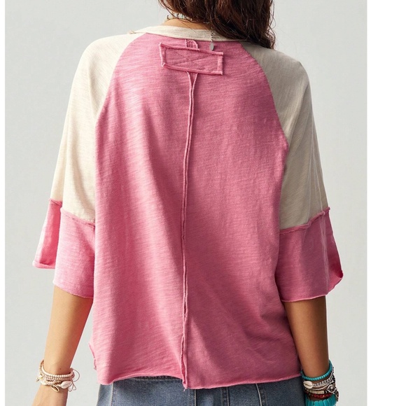 Boho Color block Floral print Peace Patchwork Loose Fit Top - Picture 4 of 5